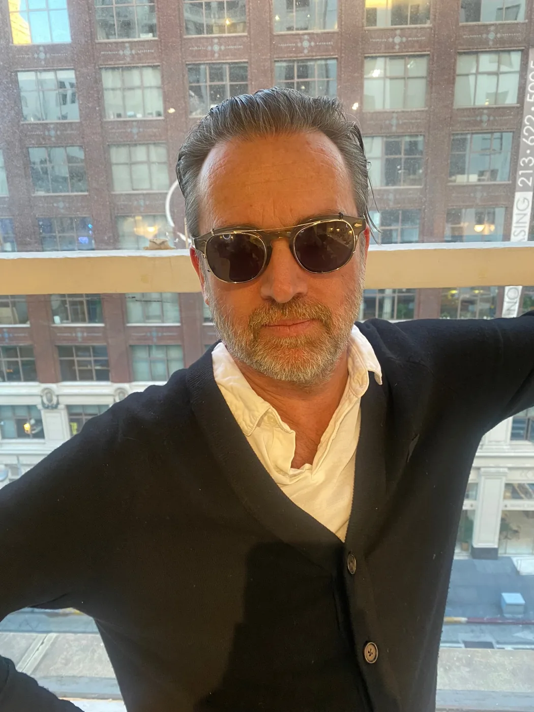 Men's grey blending and slicked-back cut at Park & Eve Hair Studio DTLA